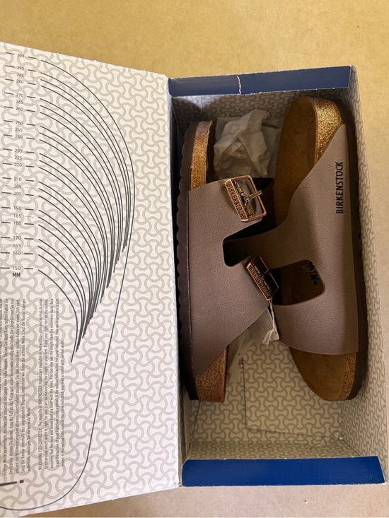 Birkenstock Shoes - Birkenstock Brown Arizona Two-Strap Sandals with Rose Gold Buckles